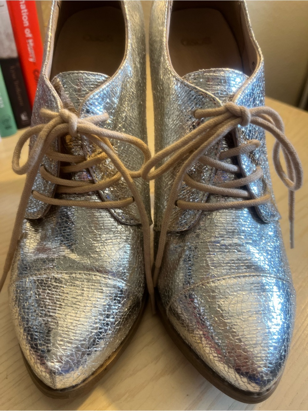 ASOS Metallic Silver Pointed-Toe Lace-Up Platforms - Picture 9 of 9